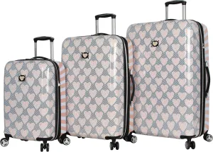 Betsey Johnson Designer Luggage Collection - Expandable 3 Piece Hardside Lightweight Spinner Suitcase Set - Travel Set includes 20-Inch Carry On, 26 inch and 30-Inch Checked Suitcase (Chevron Hearts)