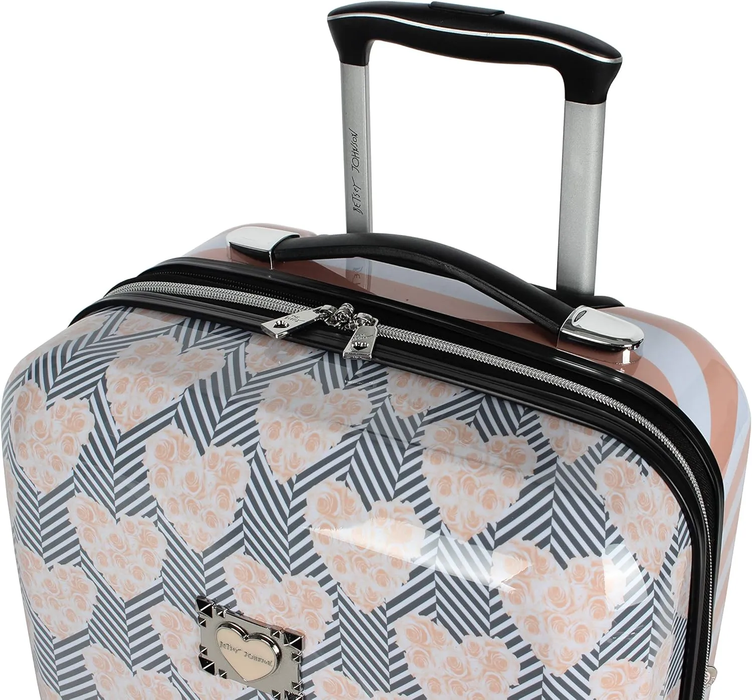 Betsey Johnson Designer Luggage Collection - Expandable 3 Piece Hardside Lightweight Spinner Suitcase Set - Travel Set includes 20-Inch Carry On, 26 inch and 30-Inch Checked Suitcase (Chevron Hearts)