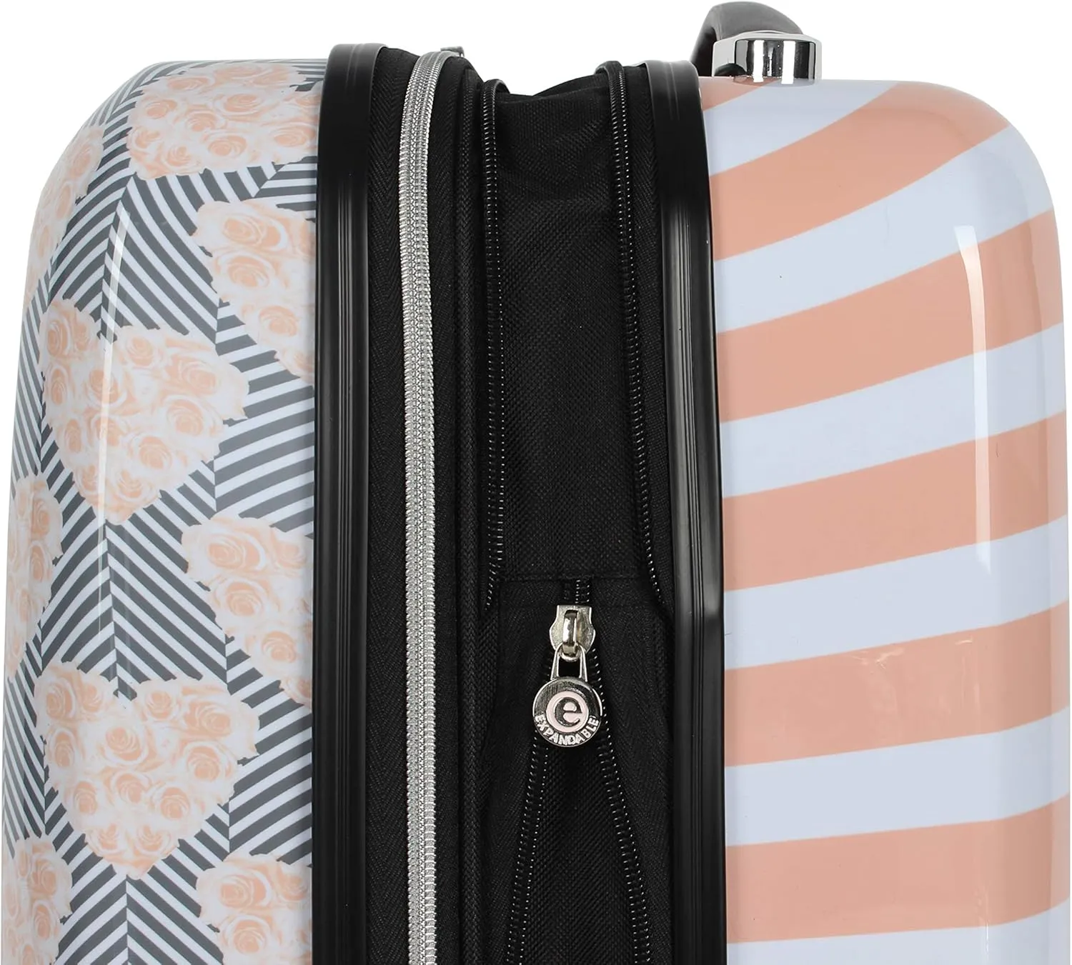 Betsey Johnson Designer Luggage Collection - Expandable 3 Piece Hardside Lightweight Spinner Suitcase Set - Travel Set includes 20-Inch Carry On, 26 inch and 30-Inch Checked Suitcase (Chevron Hearts)