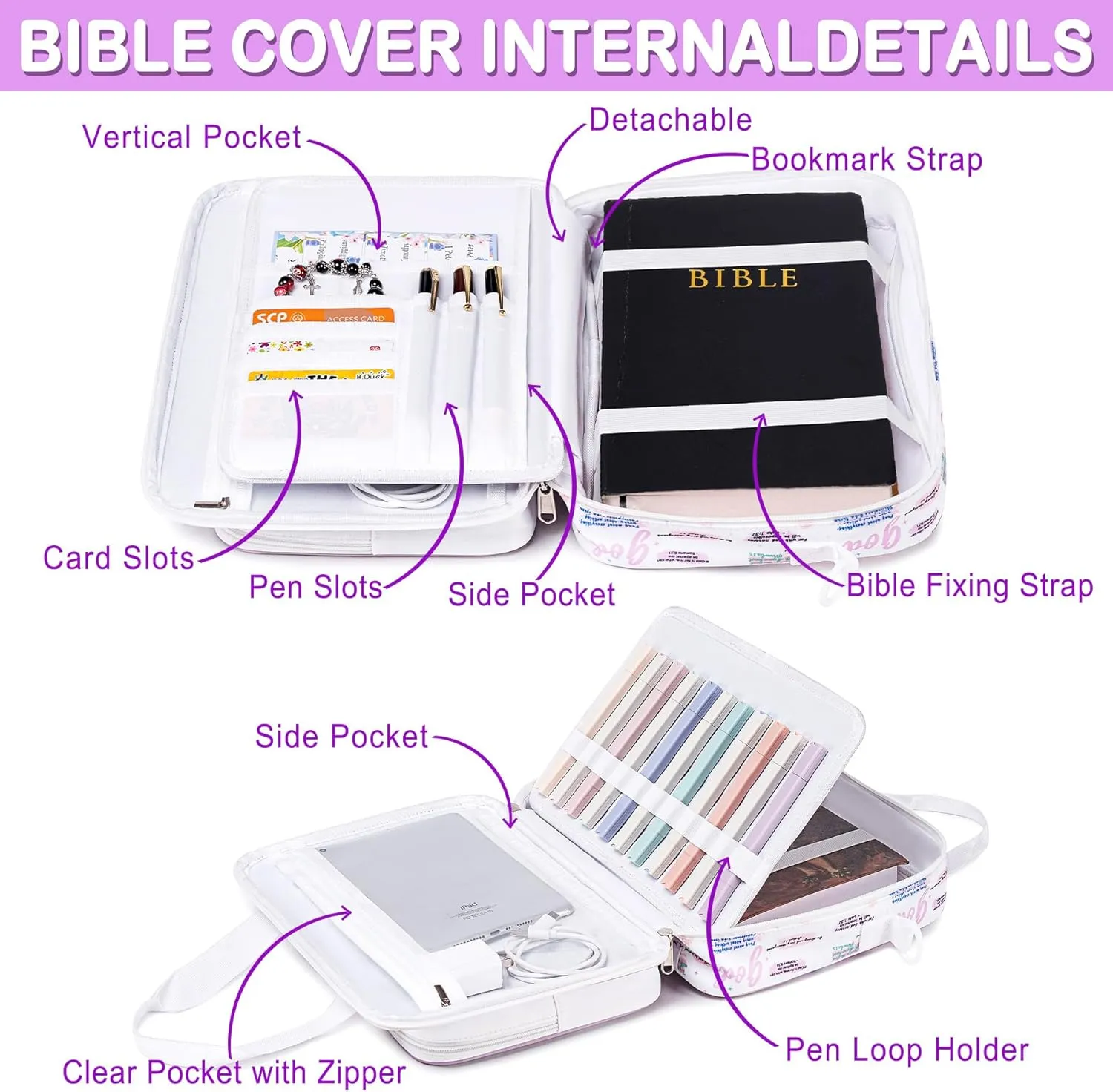 Bible Cover Cases for Women, Bible Holder Carrier Carrying Organizer Bag with Shoulder Strap, I am A Child of God, Large Bible Study Supplies Accessories Book Protector for Book Lovers