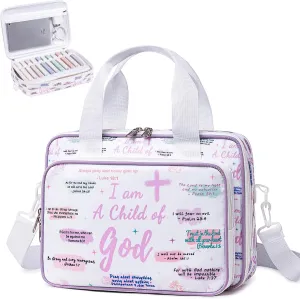 Bible Cover Cases for Women, Bible Holder Carrier Carrying Organizer Bag with Shoulder Strap, I am A Child of God, Large Bible Study Supplies Accessories Book Protector for Book Lovers