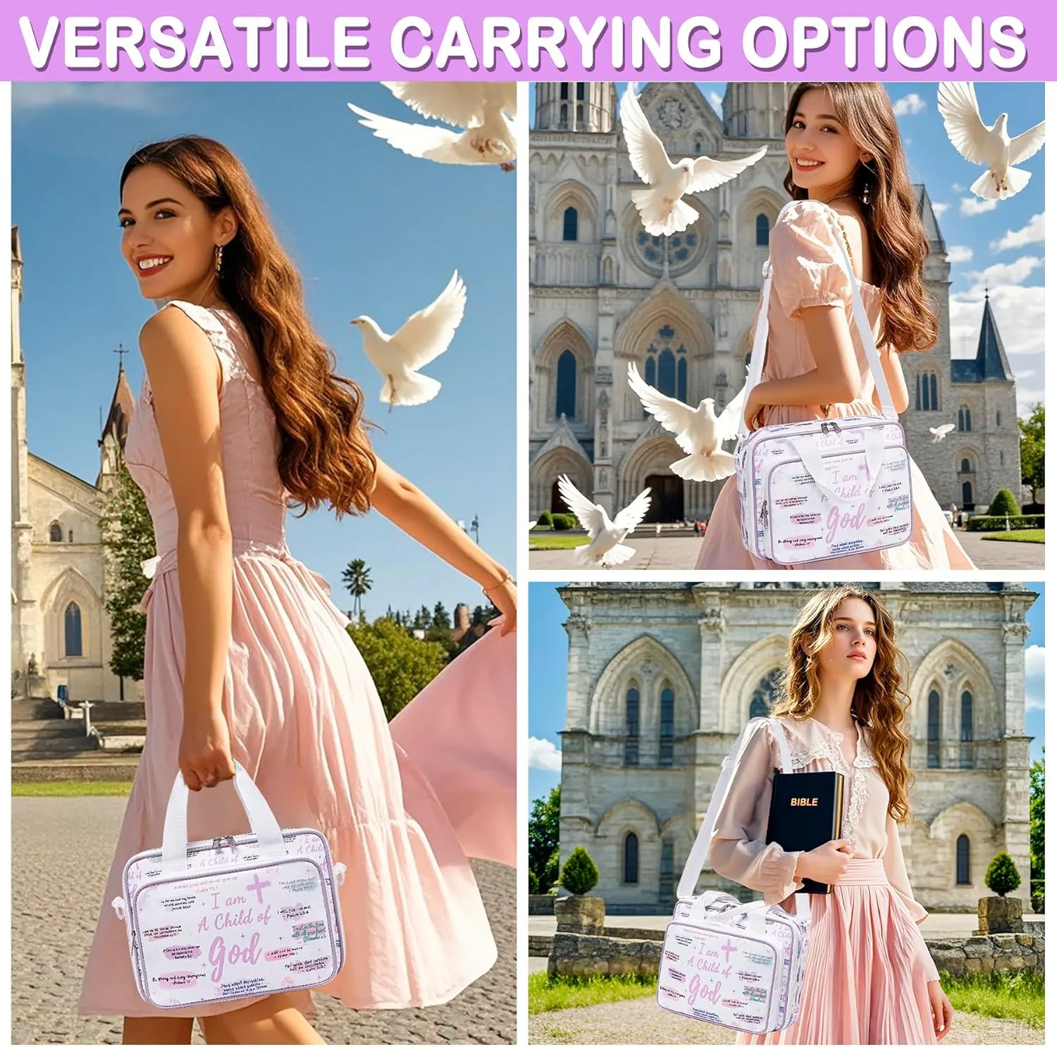Bible Cover Cases for Women, Bible Holder Carrier Carrying Organizer Bag with Shoulder Strap, I am A Child of God, Large Bible Study Supplies Accessories Book Protector for Book Lovers