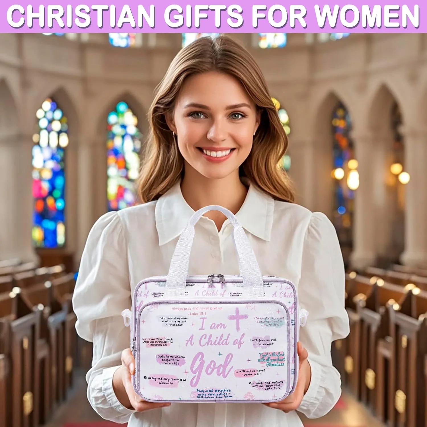 Bible Cover Cases for Women, Bible Holder Carrier Carrying Organizer Bag with Shoulder Strap, I am A Child of God, Large Bible Study Supplies Accessories Book Protector for Book Lovers