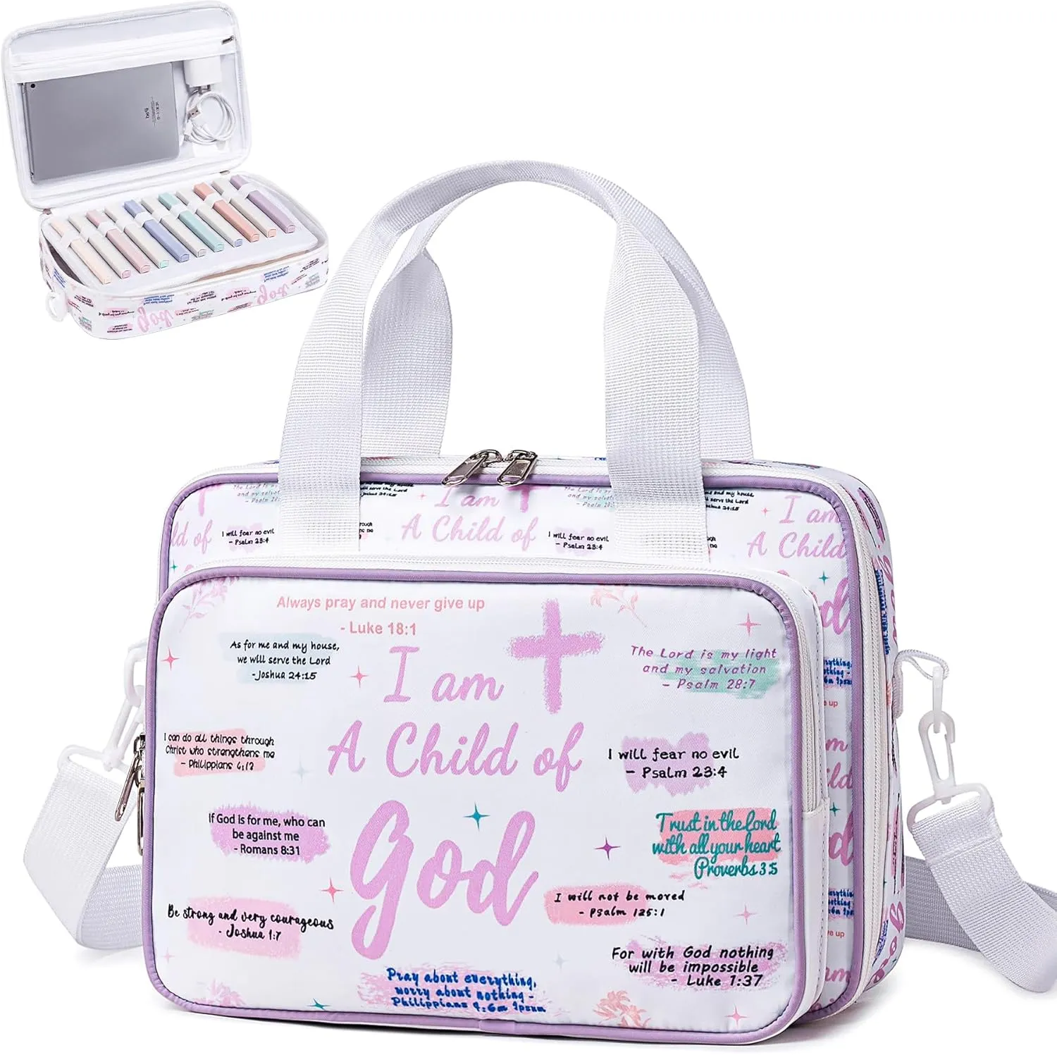 Bible Cover Cases for Women, Bible Holder Carrier Carrying Organizer Bag with Shoulder Strap, I am A Child of God, Large Bible Study Supplies Accessories Book Protector for Book Lovers