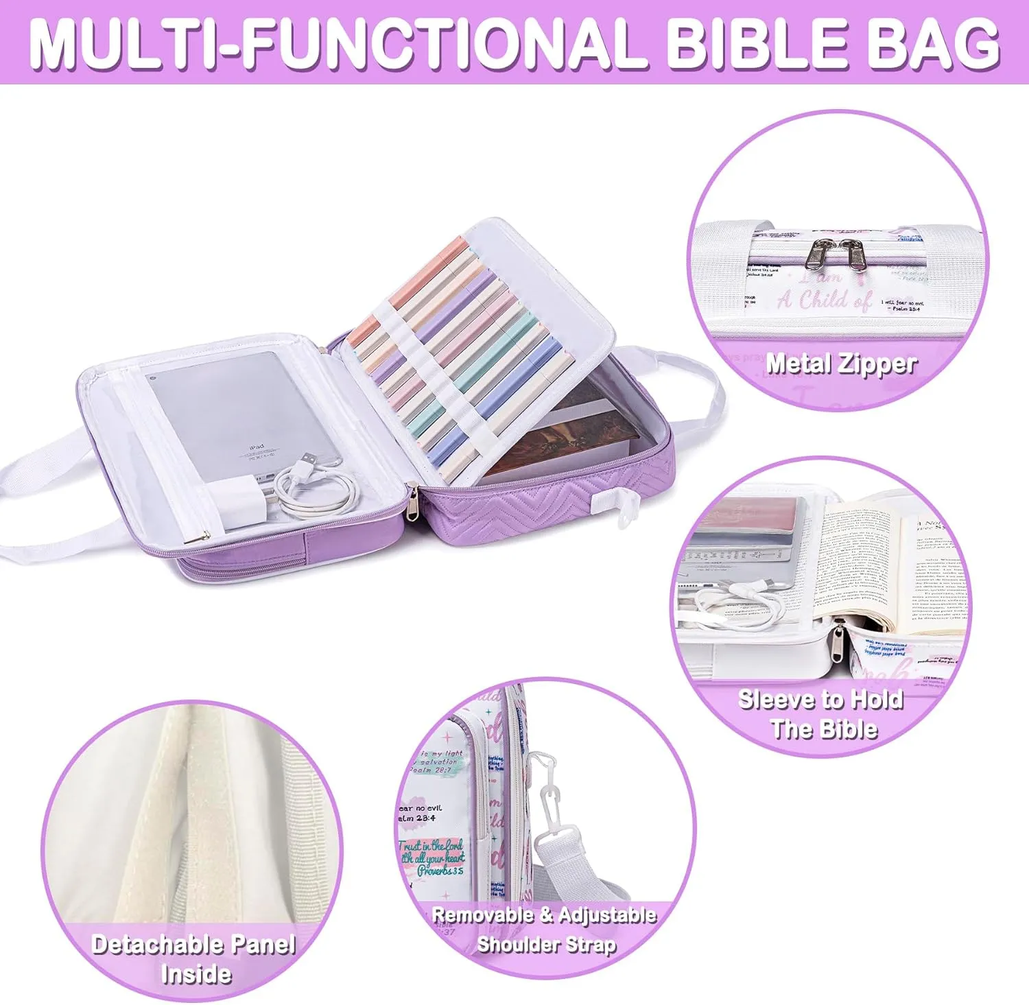 Bible Cover Cases for Women, Bible Holder Carrier Carrying Organizer Bag with Shoulder Strap, I am A Child of God, Large Bible Study Supplies Accessories Book Protector for Book Lovers