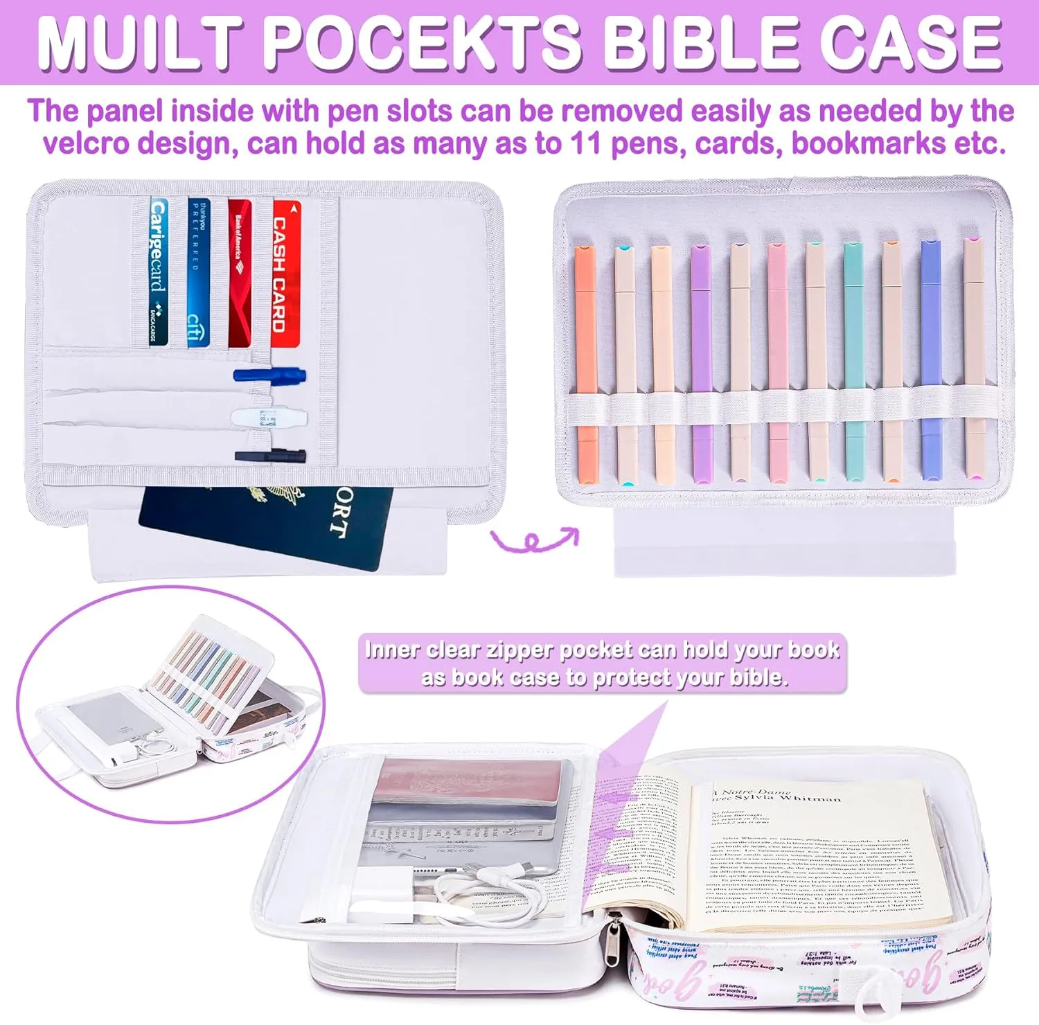 Bible Cover Cases for Women, Bible Holder Carrier Carrying Organizer Bag with Shoulder Strap, I am A Child of God, Large Bible Study Supplies Accessories Book Protector for Book Lovers