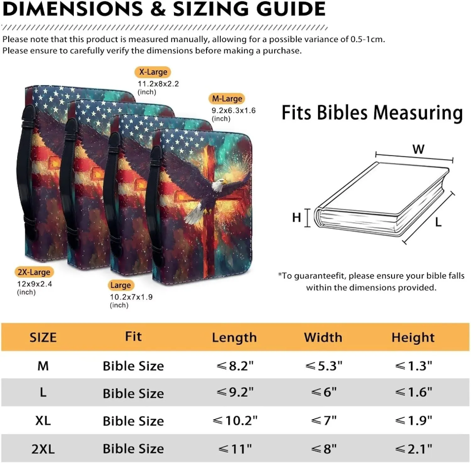 Bible Cover Men and Women's Lightweight PU Leather Bible Carrying Case Bible Cover for Church Handy Scripture bag