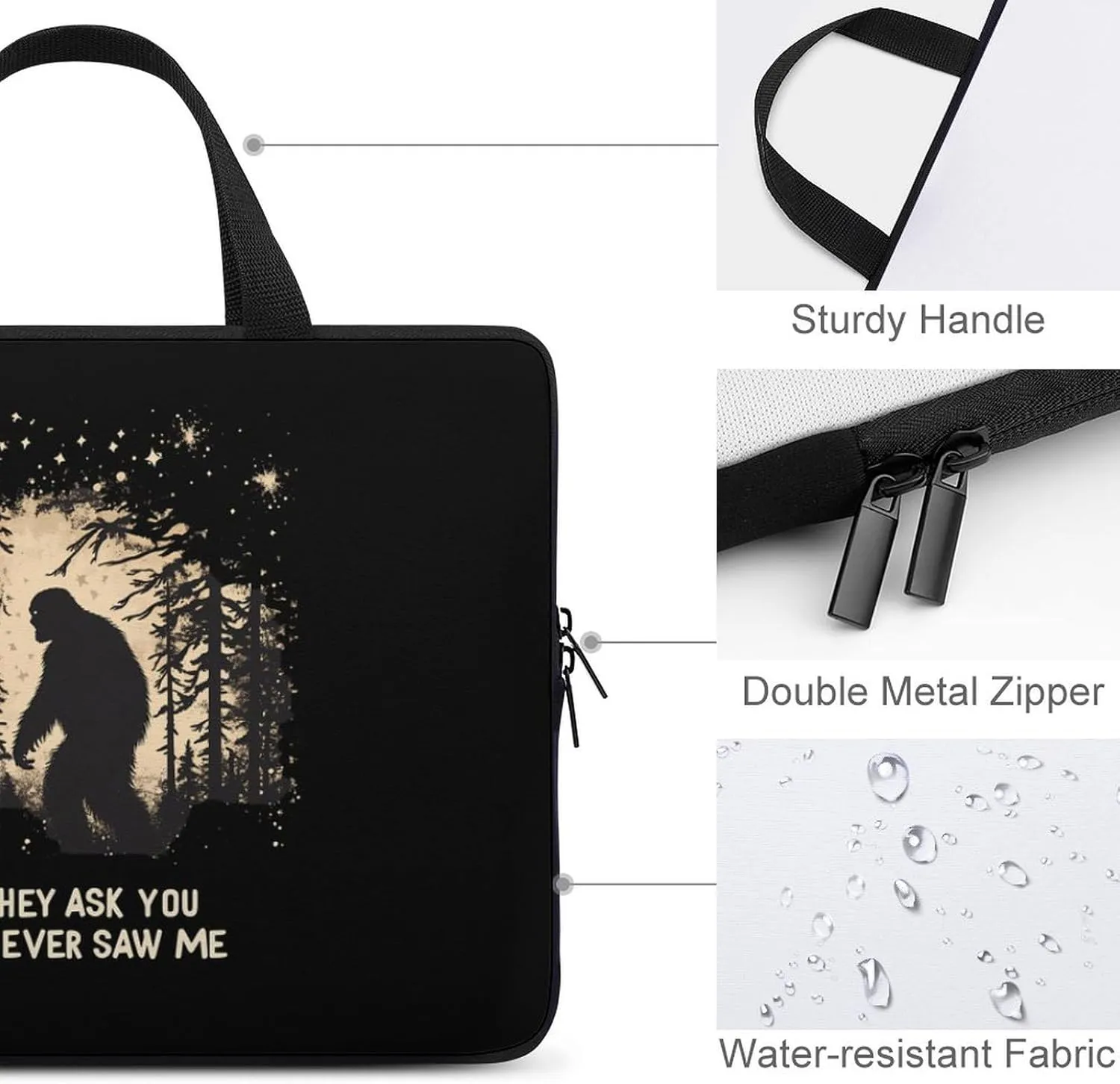 Bigfoot If They Ask You Never Saw Me Laptop Sleeve Bag Computer Carrying Case Laptops Protective Cover for Travel Business