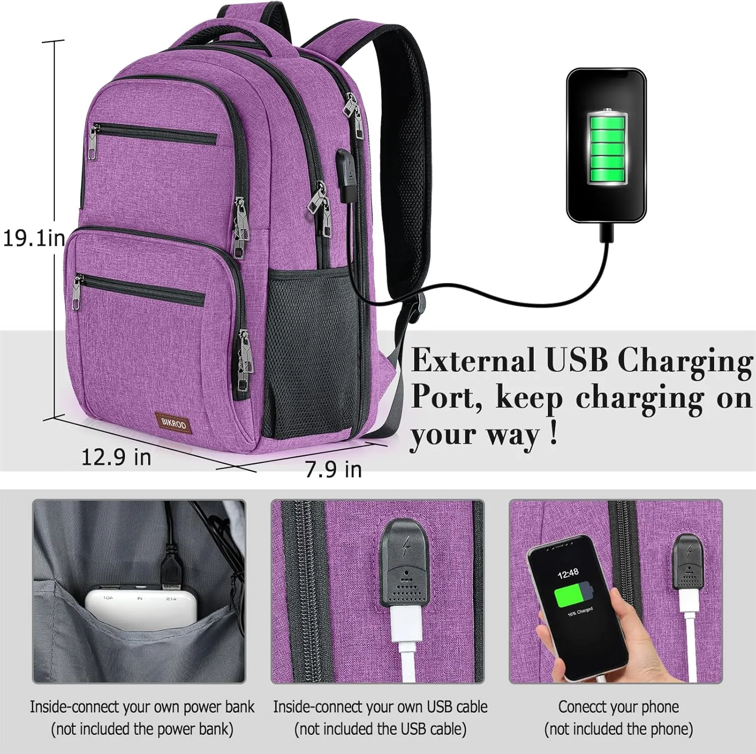 BIKROD Backpack for Girls Women, School Backpack for Teen Boys, Lightweight Casual High School Bookbag, Daily-use Travel Laptop Backpack with USB Charging Port Fits 15.6 Inch Notebook