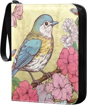 Bird Painting Design Card Binder 4 Pocket Trading Card Album Fits 400 Sports/Game Cards, PU Cover 3 Ring Card Collection with 50 Removable Sleeves