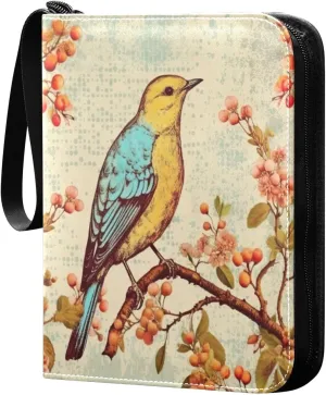 Bird Painting Design Card Binder 4 Pocket Trading Card Album Fits 400 Sports/Game Cards, PU Cover 3 Ring Card Collection with 50 Removable Sleeves