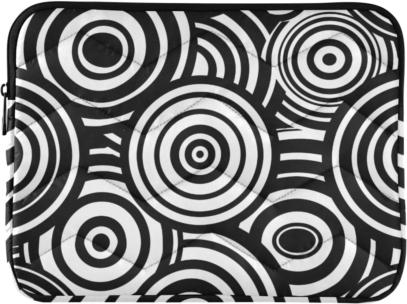 Black and White Concentric Circles Laptop Sleeve Briefcase Carrying Computer Bag,Quilted Computer Bag Case Traveling Briefcase