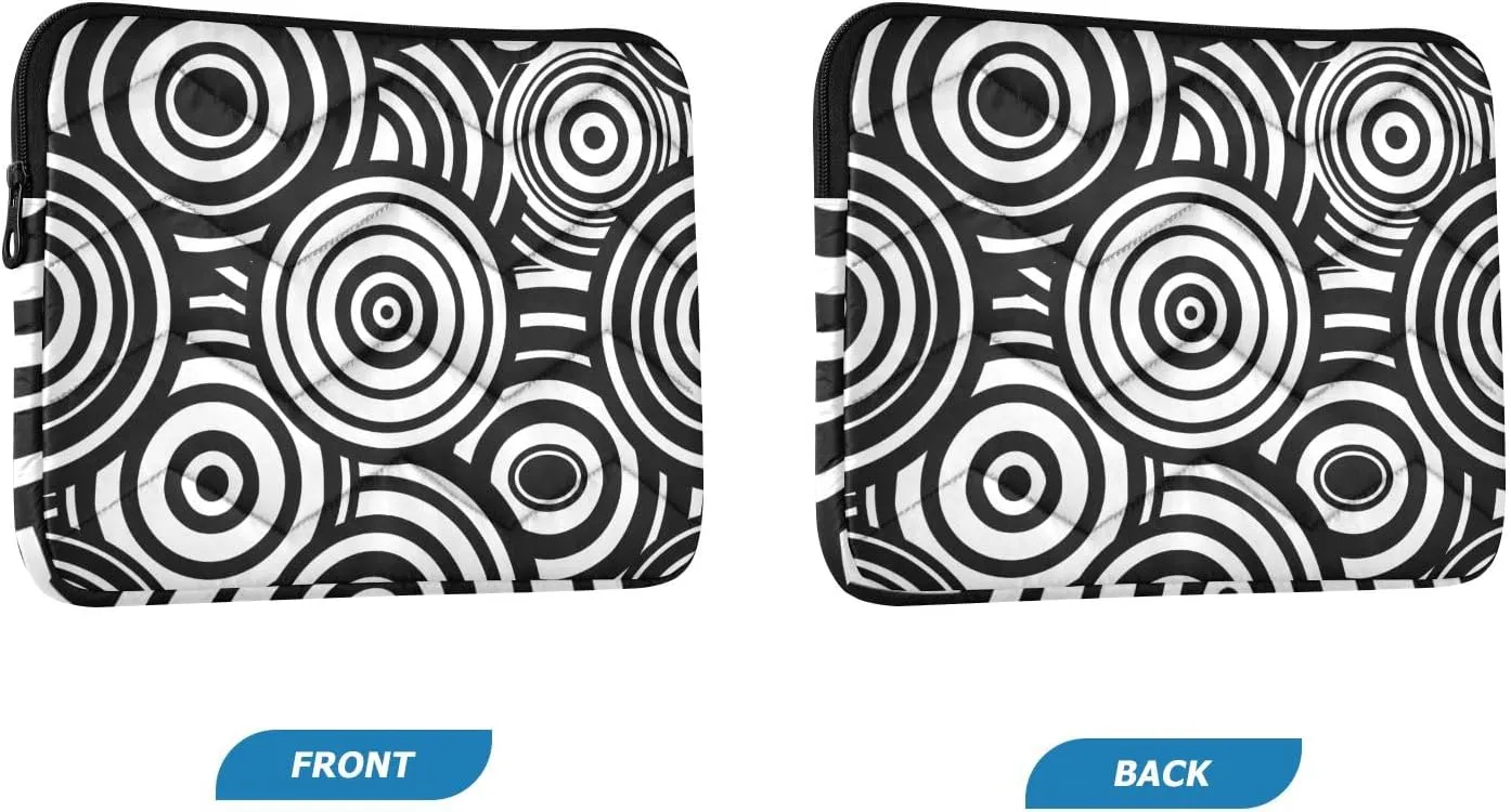 Black and White Concentric Circles Laptop Sleeve Briefcase Carrying Computer Bag,Quilted Computer Bag Case Traveling Briefcase