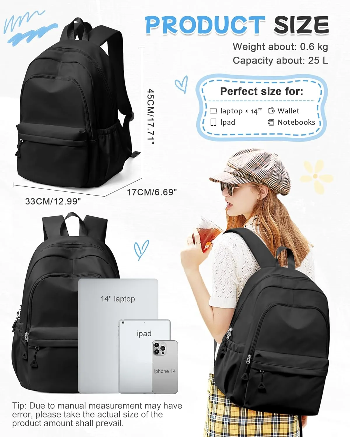 Black Backpack for School, High School Bookbag Back Pack for Teens Girls Boys, Lightweight College Backpack Bookbag for Women Men, Simple Casual Daypack Backpack Mochilas Escolares para Adolescentes