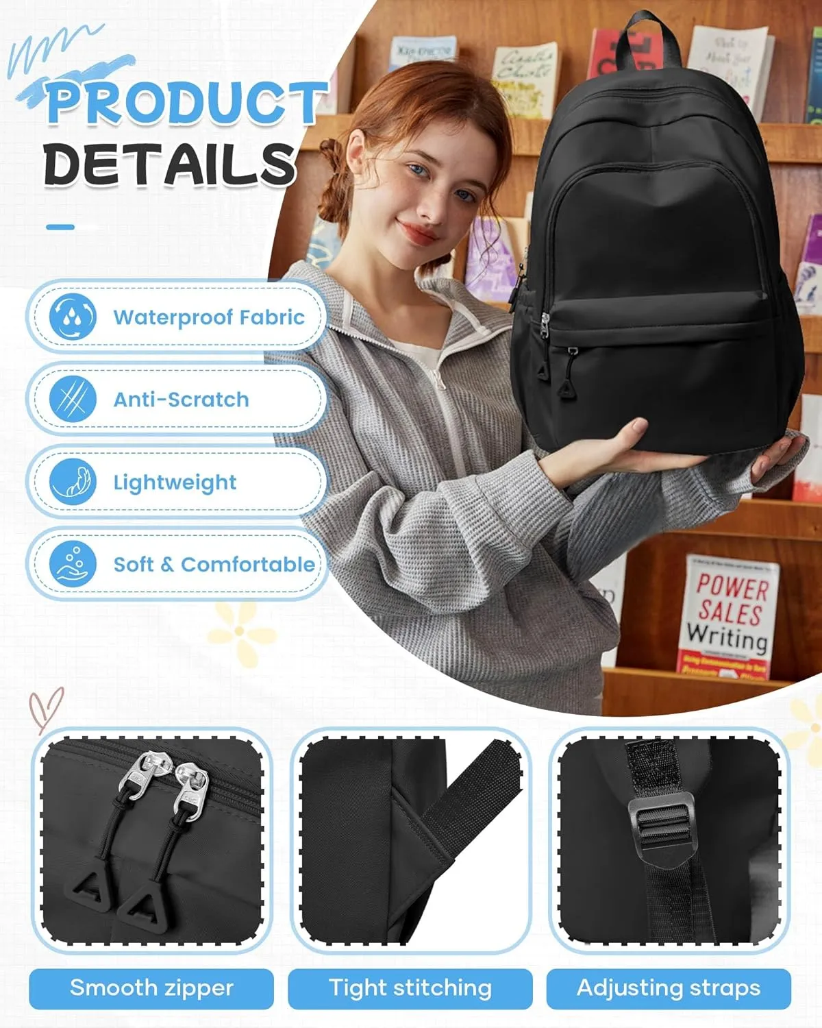 Black Backpack for School, High School Bookbag Back Pack for Teens Girls Boys, Lightweight College Backpack Bookbag for Women Men, Simple Casual Daypack Backpack Mochilas Escolares para Adolescentes