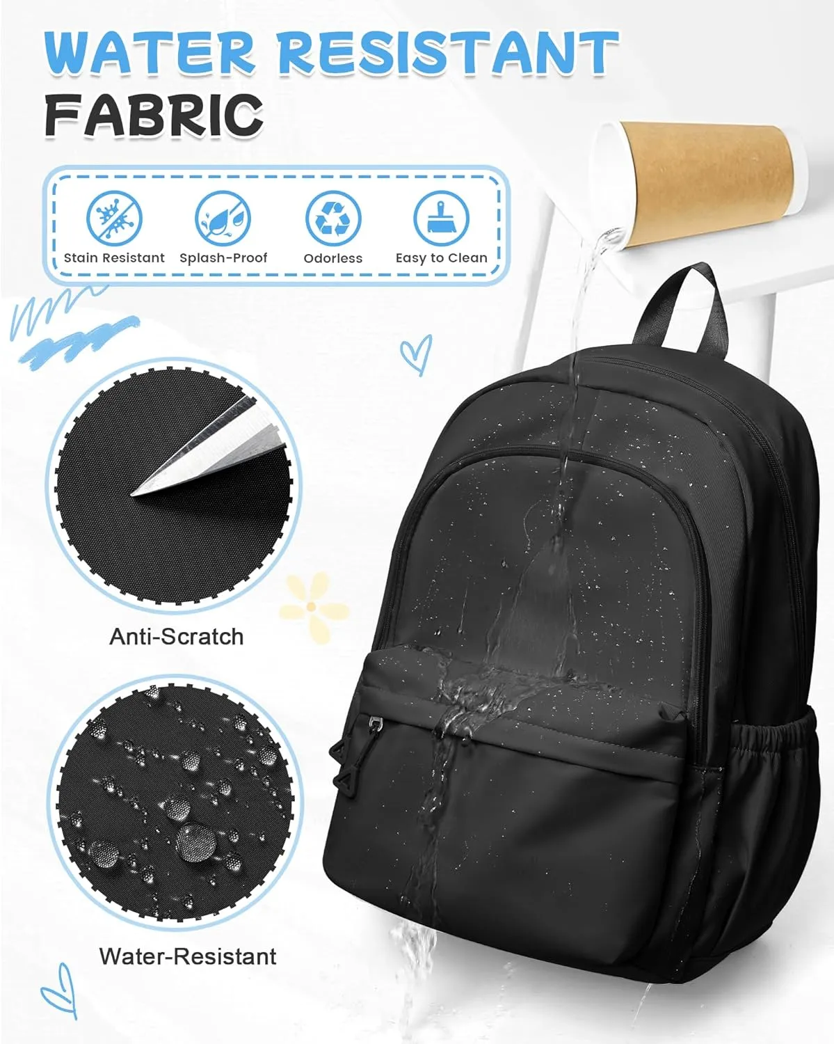 Black Backpack for School, High School Bookbag Back Pack for Teens Girls Boys, Lightweight College Backpack Bookbag for Women Men, Simple Casual Daypack Backpack Mochilas Escolares para Adolescentes
