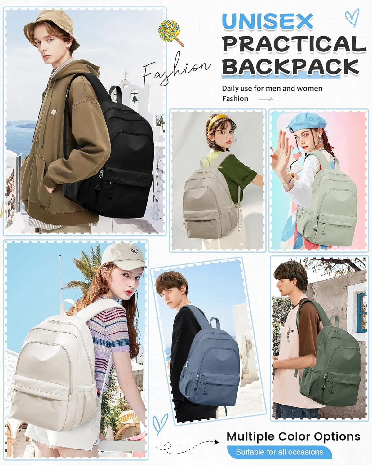 Black Backpack for School, High School Bookbag Back Pack for Teens Girls Boys, Lightweight College Backpack Bookbag for Women Men, Simple Casual Daypack Backpack Mochilas Escolares para Adolescentes