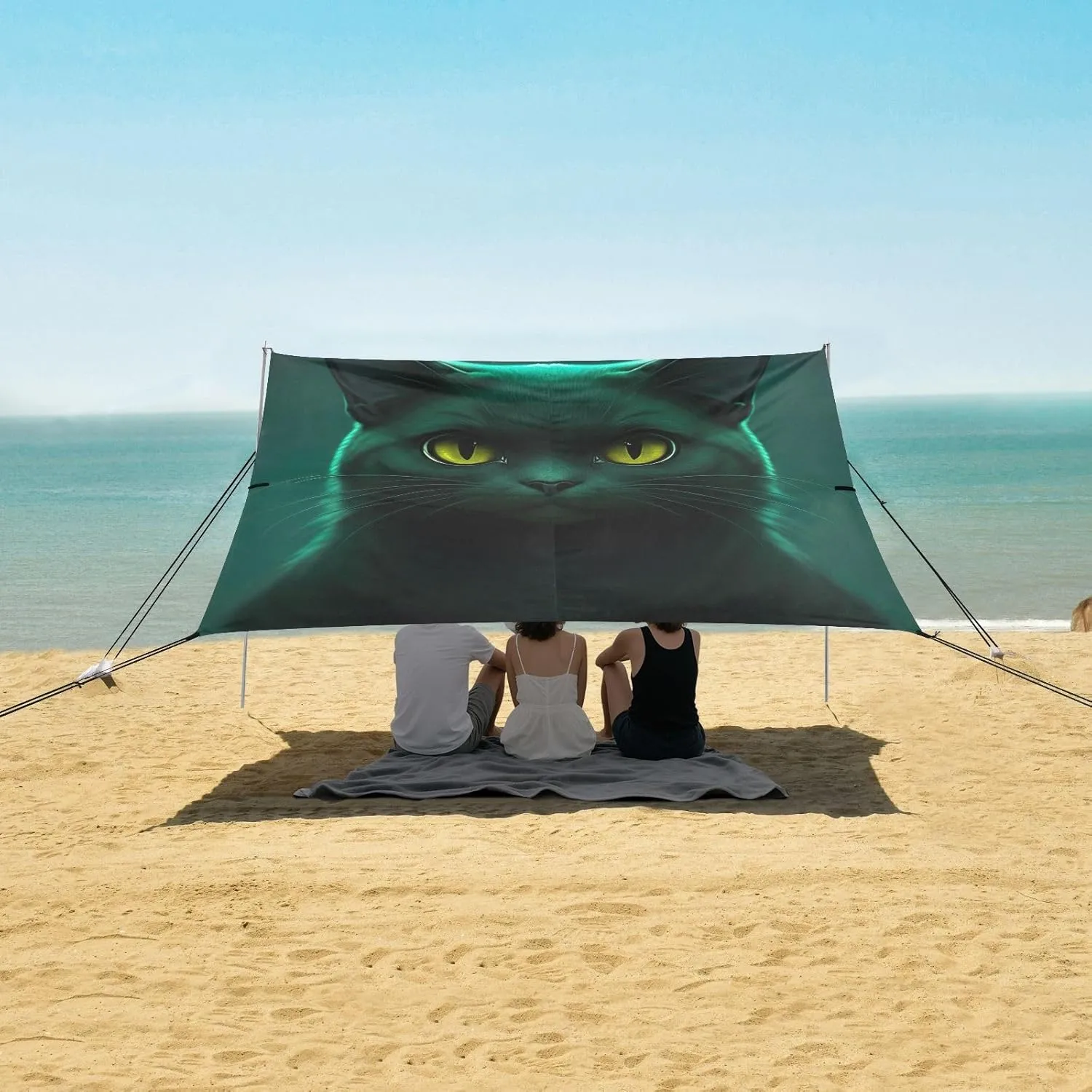 Black Cat Dark Beach Tent Canopy 9.2 × 10.5 FT Sun Shade Outdoor Patio Picnic Canopies Sand Camping Sun Shelter with Anchor Poles Easy up