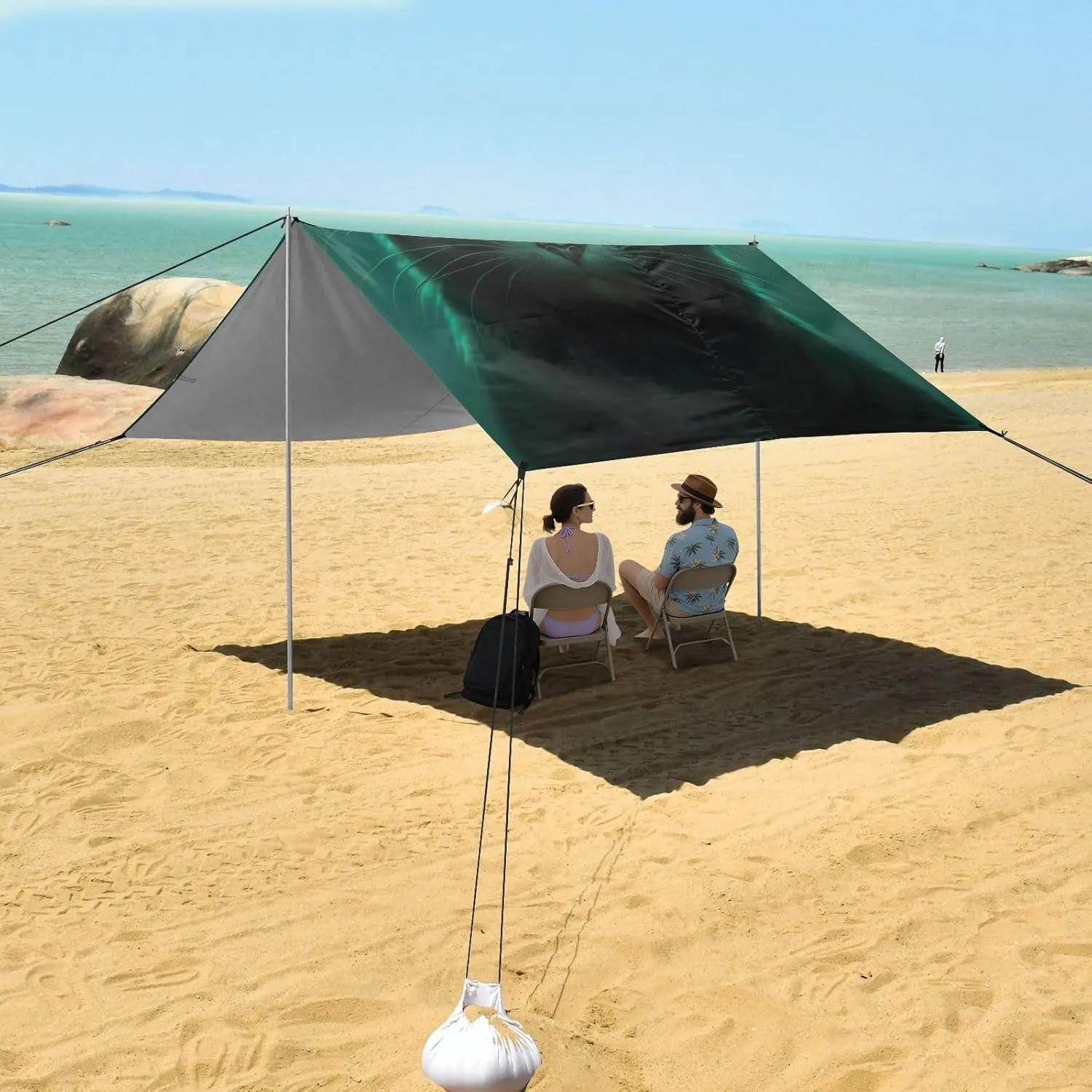 Black Cat Dark Beach Tent Canopy 9.2 × 10.5 FT Sun Shade Outdoor Patio Picnic Canopies Sand Camping Sun Shelter with Anchor Poles Easy up