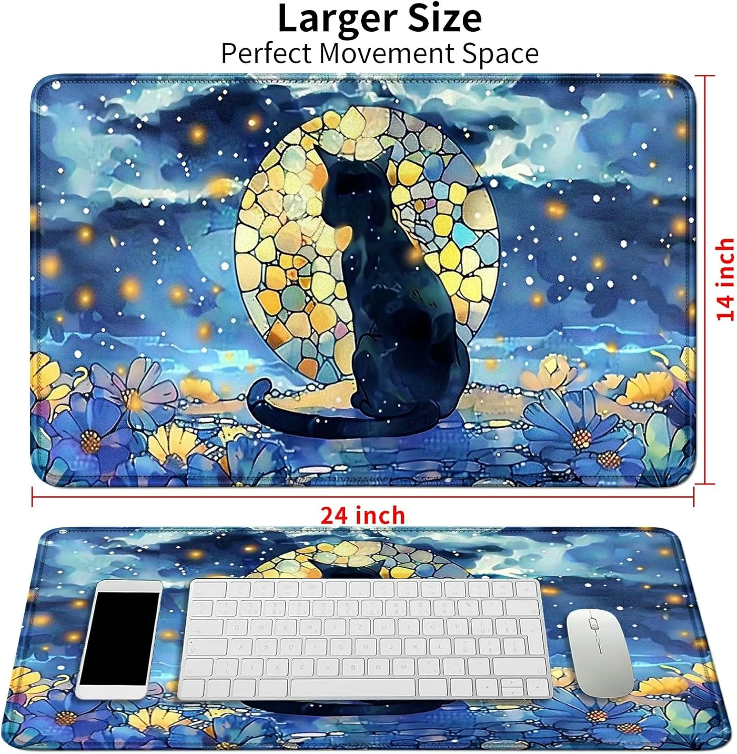 Black Cat Sits On The Moonlit Card Mat for MTG & TCG Playmat Mouse Pad,23.6" x 13.8" Game Mat Trading Card Game Playmats Table Mat Perfect for Card Games Video Games Computer Office