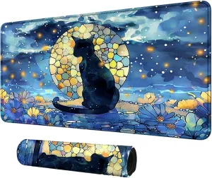 Black Cat Sits On The Moonlit Card Mat for MTG & TCG Playmat Mouse Pad,23.6" x 13.8" Game Mat Trading Card Game Playmats Table Mat Perfect for Card Games Video Games Computer Office