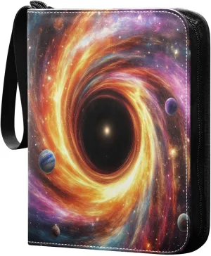Black Hole Colorful Swirls Planets Cards Binder 4 Pocket Fits 400 Cards with 50 Removable Sleevesves, Trading Card Collector Zipper Album Holder Portable Card Games Display Storage Cases