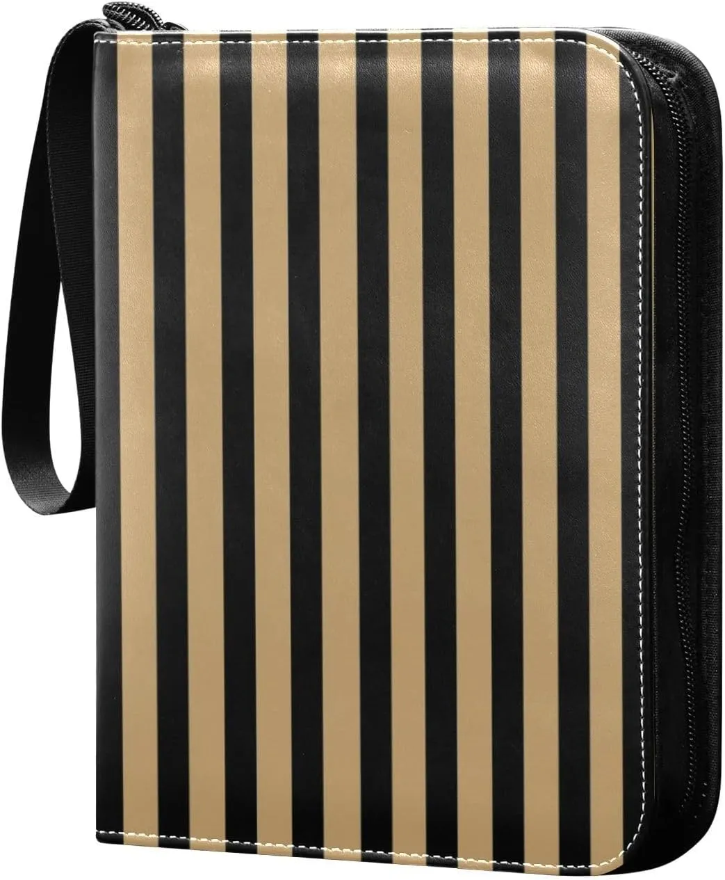 Black Khaki Stripes Card Binder 4 Pocket Trading Card Album Fits 400 Sports/Game Cards, PU Cover 3 Ring Card Collection with 50 Removable Sleeves