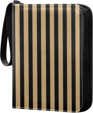 Black Khaki Stripes Card Binder 4 Pocket Trading Card Album Fits 400 Sports/Game Cards, PU Cover 3 Ring Card Collection with 50 Removable Sleeves