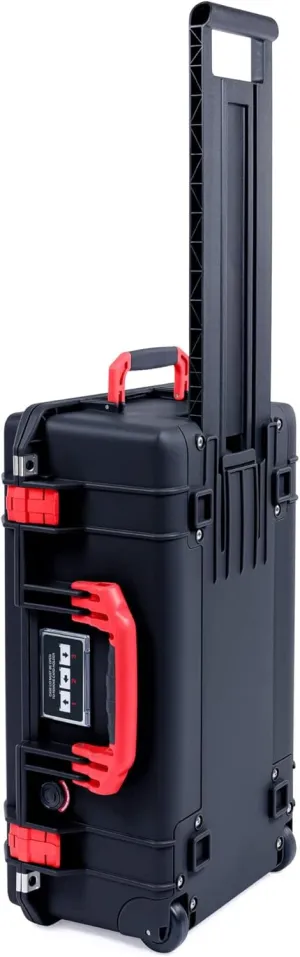 Black Pelican 1535 Air case, with red Handles & latches. Comes Empty & with Wheels. Carry-on Size.