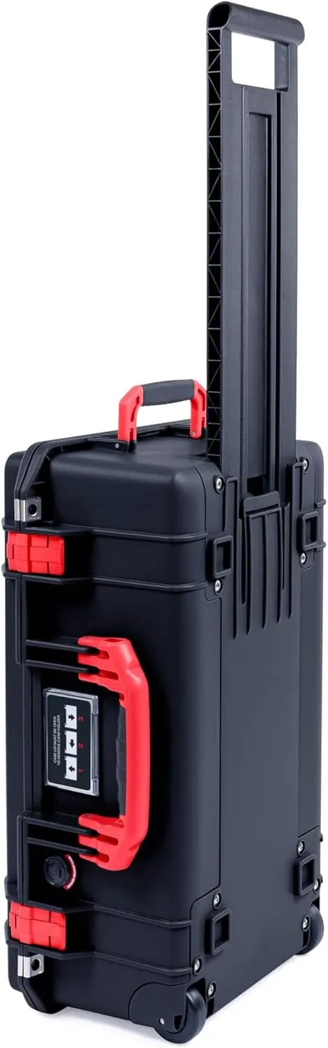 Black Pelican 1535 Air case, with red Handles & latches. Comes Empty & with Wheels. Carry-on Size.