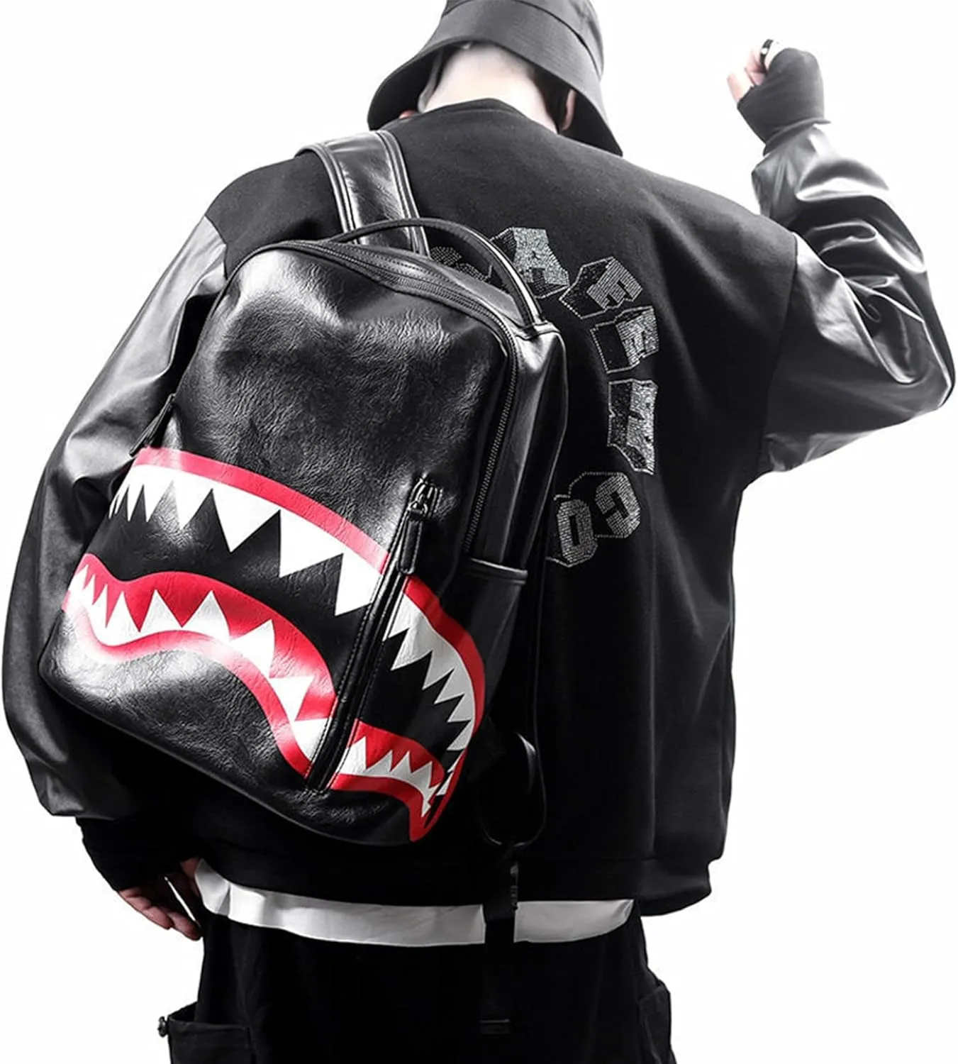 Black Shark Backpack,Large Capacity Backpack,Multi-Purpose Laptop Backpack Premium PU Leather Travel Outdoor Activities(Camouflage Shark)