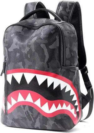 Black Shark Backpack,Large Capacity Backpack,Multi-Purpose Laptop Backpack Premium PU Leather Travel Outdoor Activities(Camouflage Shark)