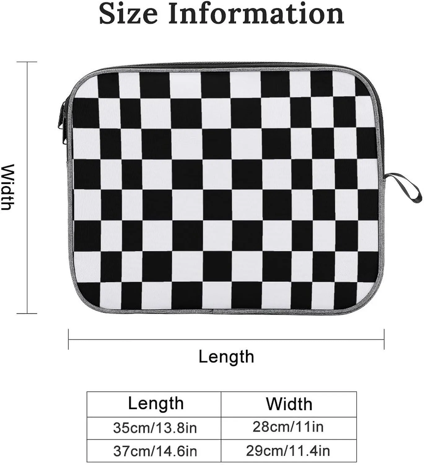 Black White Race Checkered Flag Printed Laptop Sleeve Case Protective Notebook Carrying Bag Travel Briefcase 13inch