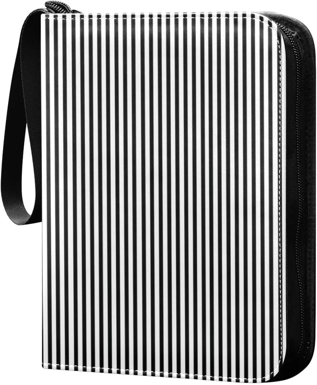 Black White Stripes Card Binder 4 Pocket Trading Card Album Fits 400 Sports/Game Cards, PU Cover 3 Ring Card Collection with 50 Removable Sleeves