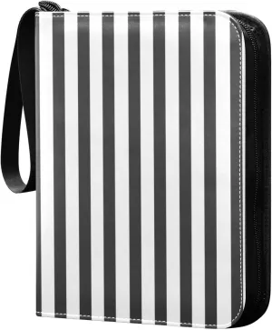 Black White Stripes Card Binder 4 Pocket Trading Card Album Fits 400 Sports/Game Cards, PU Cover 3 Ring Card Collection with 50 Removable Sleeves
