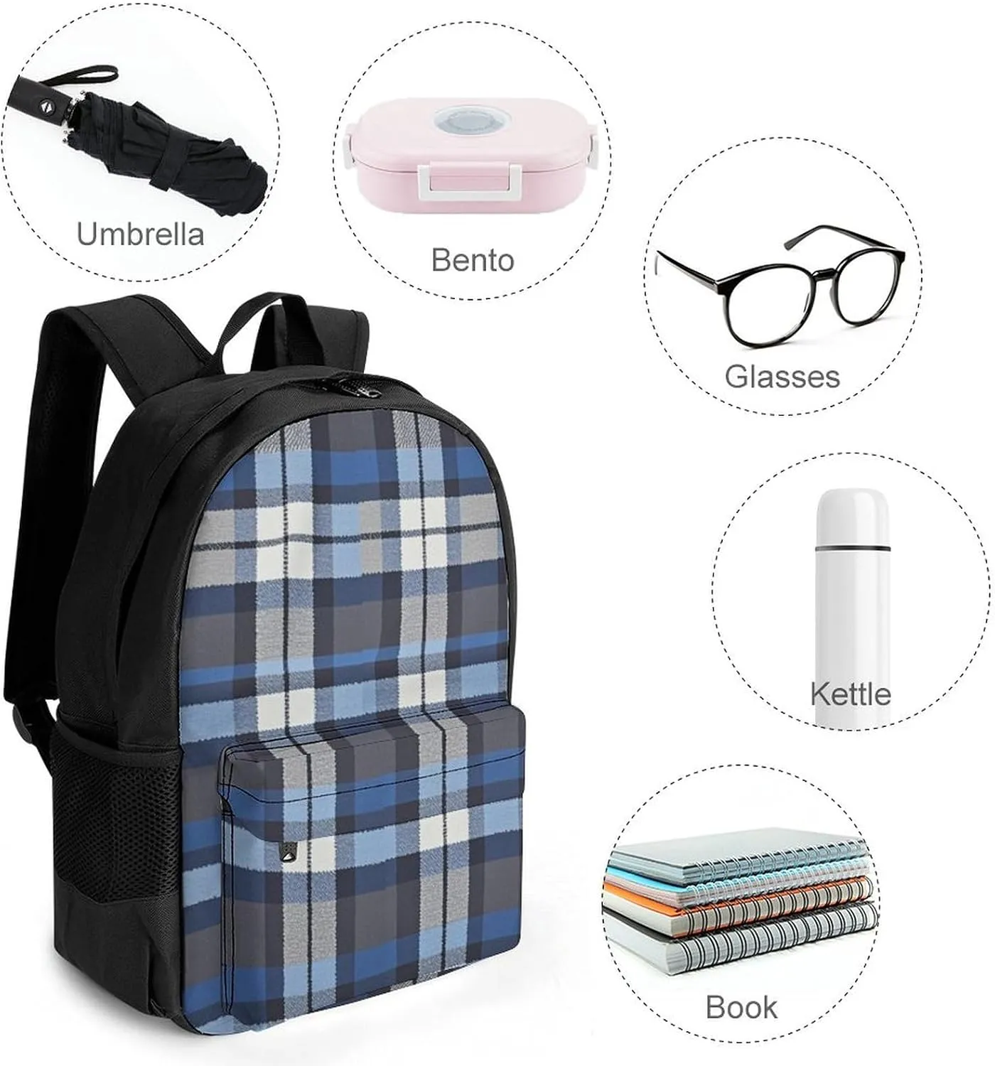Blue Scottish Tartan Plaid Art Rucksacks Lightweight Multipurpose Anti-Theft Shoulder Bag Big Capacity Laptop Book Bag Rucksack With Padded Straps