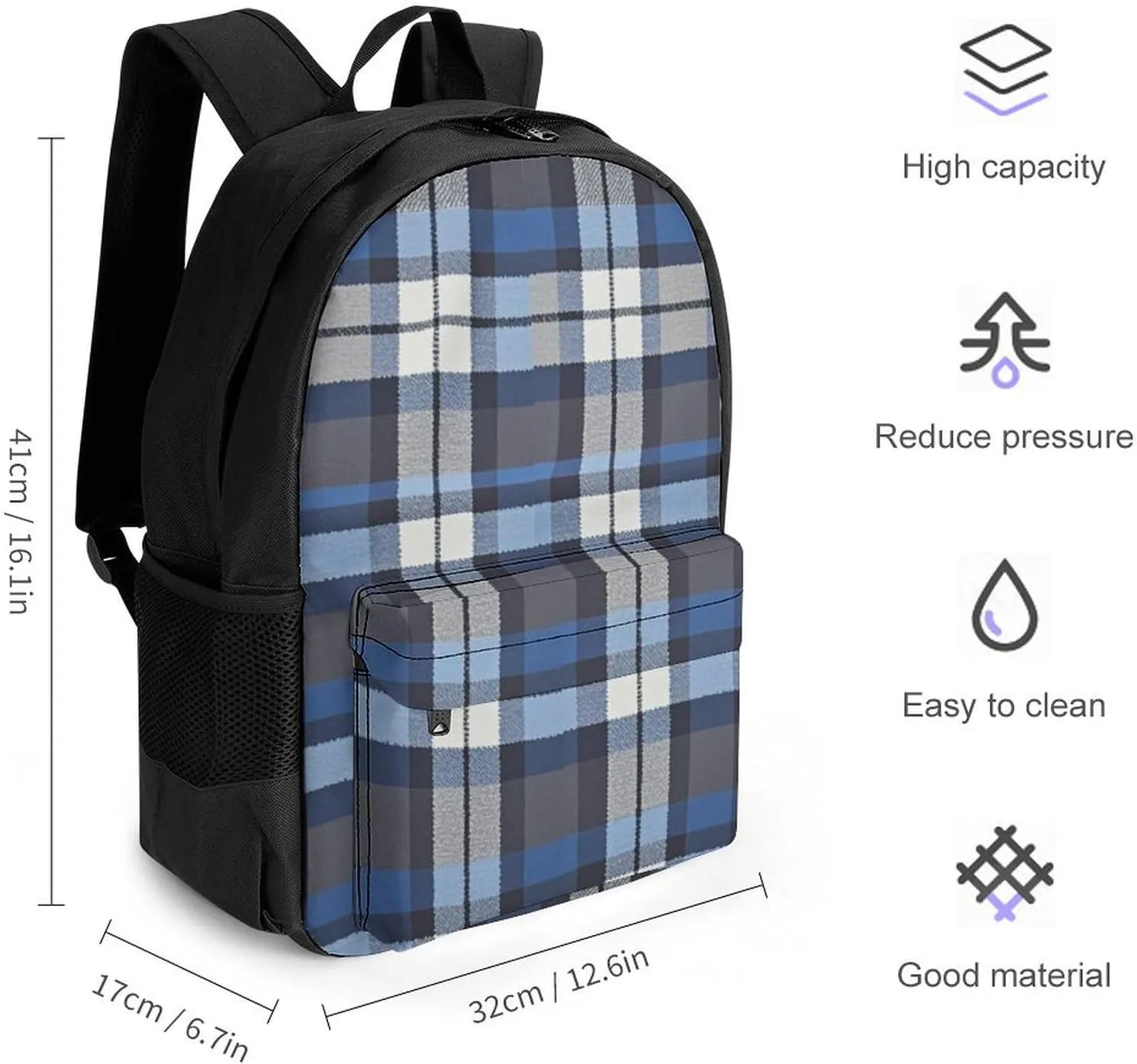 Blue Scottish Tartan Plaid Art Rucksacks Lightweight Multipurpose Anti-Theft Shoulder Bag Big Capacity Laptop Book Bag Rucksack With Padded Straps