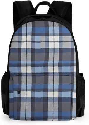 Blue Scottish Tartan Plaid Art Rucksacks Lightweight Multipurpose Anti-Theft Shoulder Bag Big Capacity Laptop Book Bag Rucksack With Padded Straps
