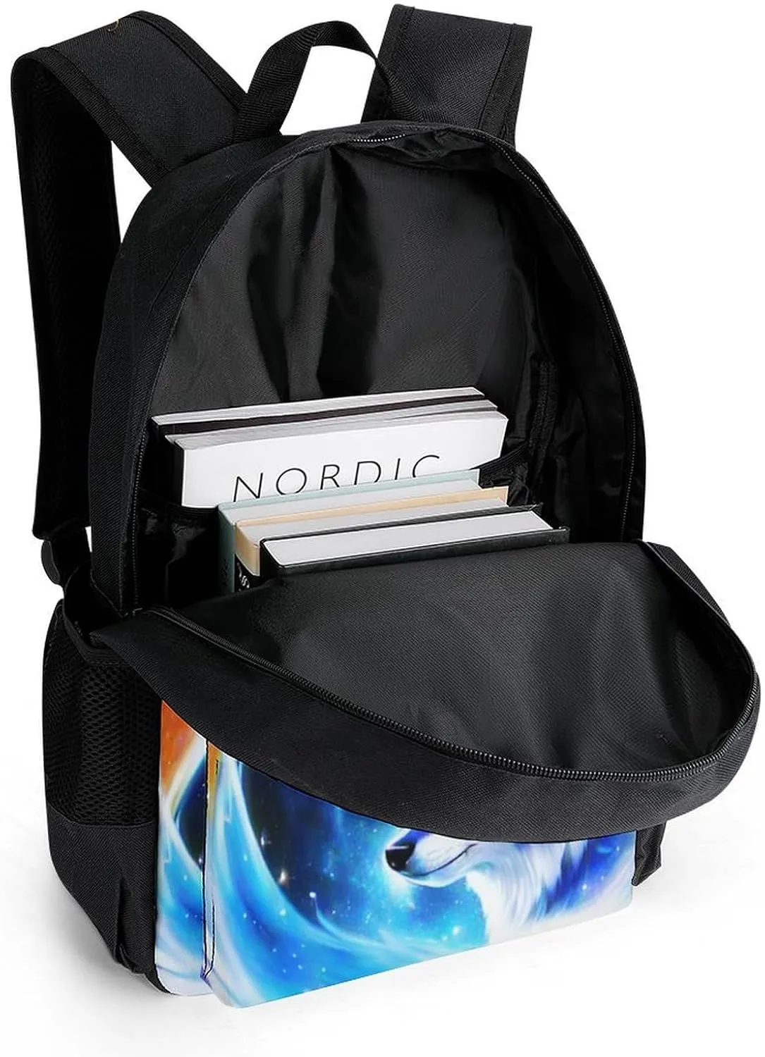 Blue Universe Galaxy Magic Wolf In The Space Art Daypack Lightweight Multipurpose Anti-Theft Shoulder Bag Large Capacity Laptop Book Bag Rucksack With Adjustable Shoulder Straps