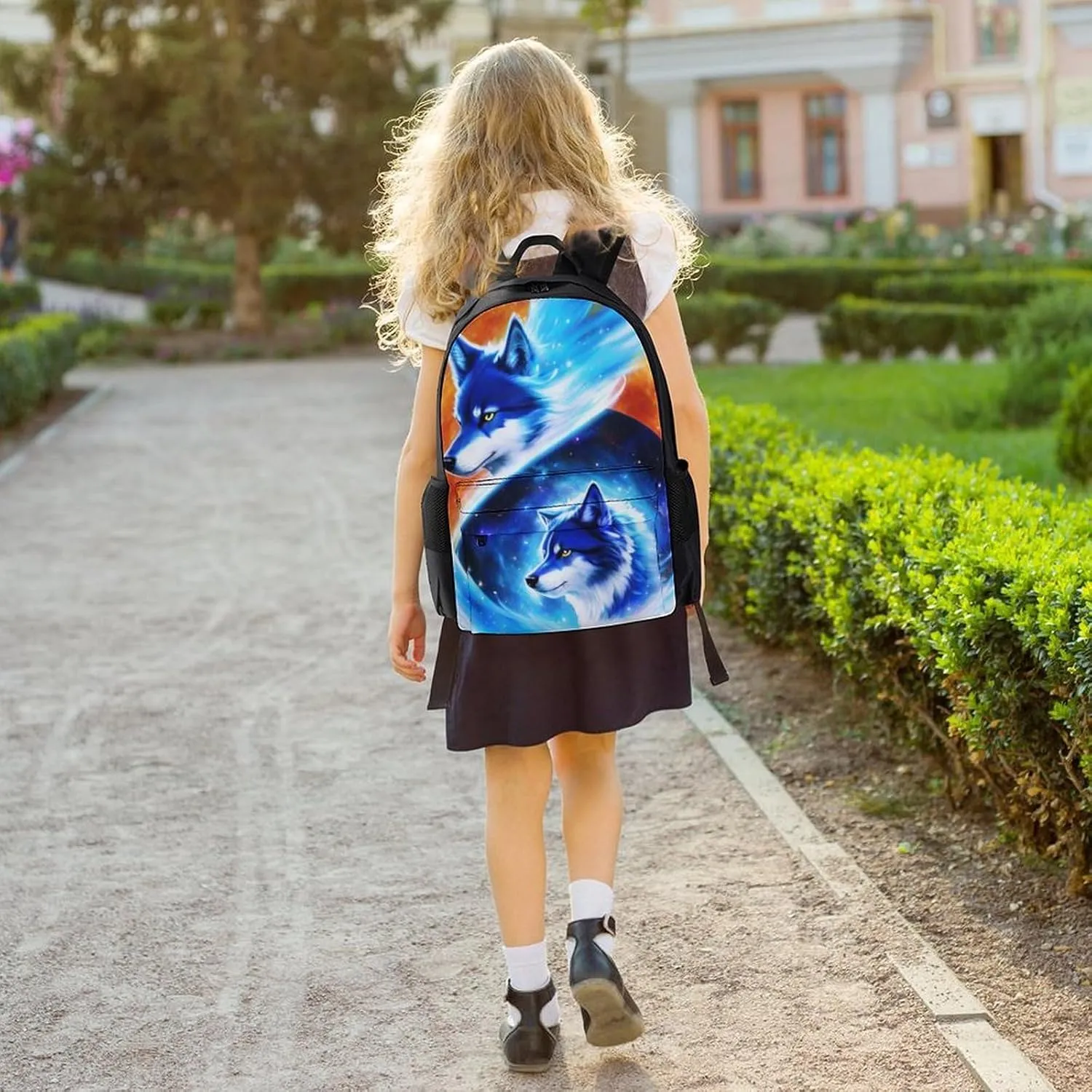 Blue Universe Galaxy Magic Wolf In The Space Art Daypack Lightweight Multipurpose Anti-Theft Shoulder Bag Large Capacity Laptop Book Bag Rucksack With Adjustable Shoulder Straps