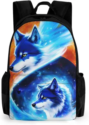 Blue Universe Galaxy Magic Wolf In The Space Art Daypack Lightweight Multipurpose Anti-Theft Shoulder Bag Large Capacity Laptop Book Bag Rucksack With Adjustable Shoulder Straps