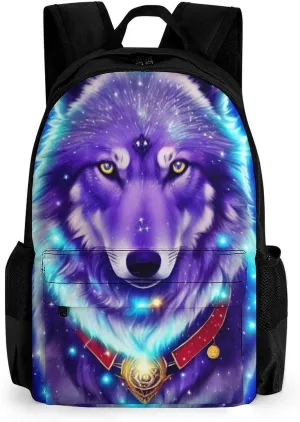 Blue Universe Galaxy Magic Wolf In The Space Art Rucksacks Lightweight Multipurpose Anti-Theft Shoulder Bag Big Capacity Laptop Book Bag Rucksack With Padded Straps