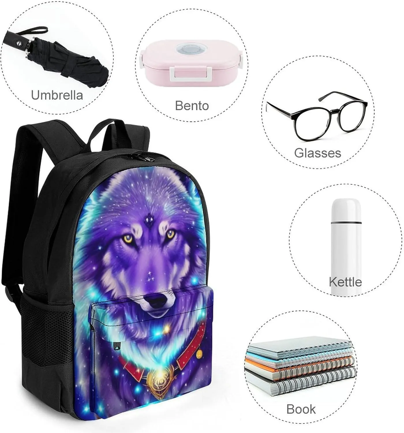 Blue Universe Galaxy Magic Wolf In The Space Art Rucksacks Lightweight Multipurpose Anti-Theft Shoulder Bag Big Capacity Laptop Book Bag Rucksack With Padded Straps