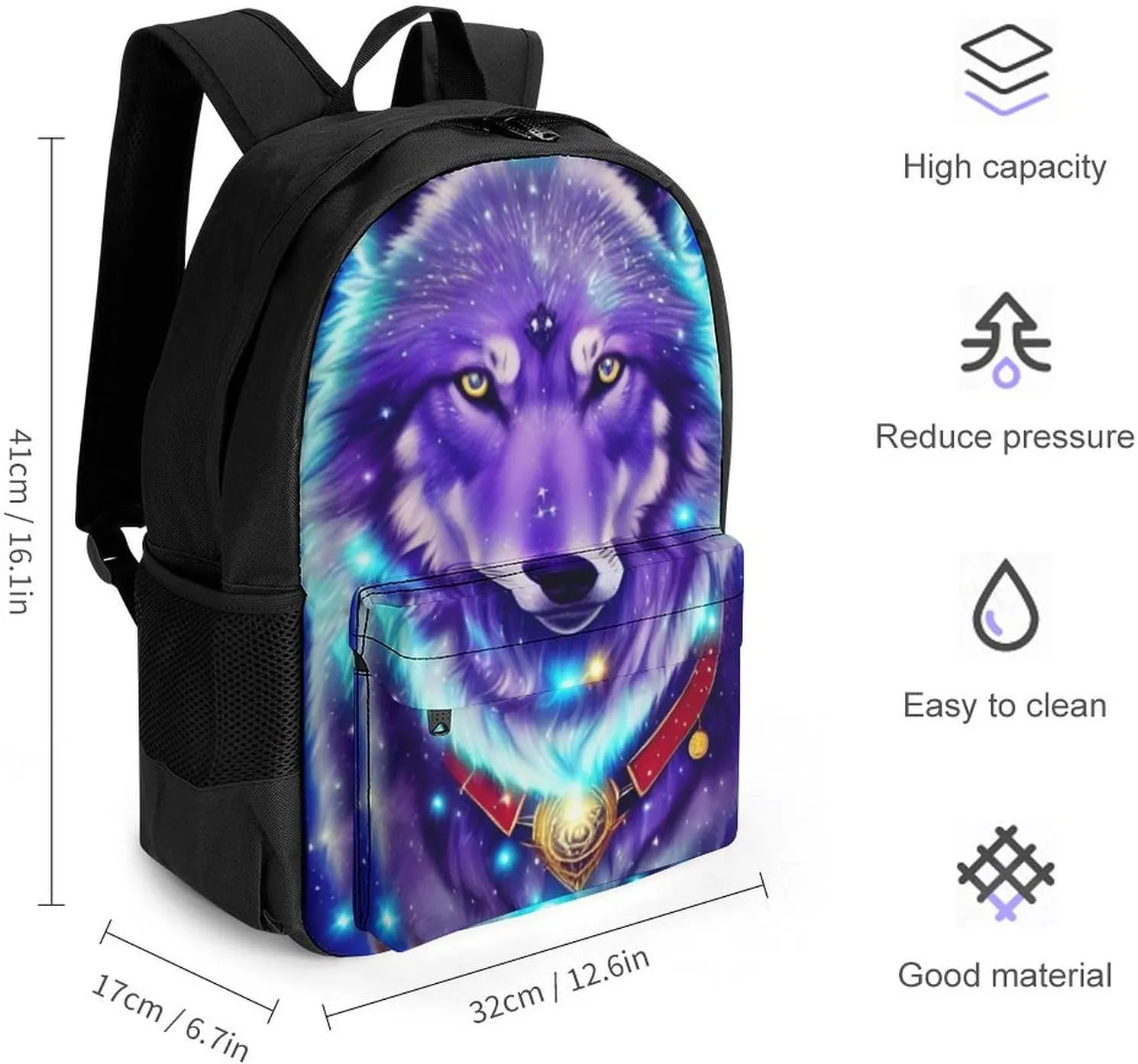 Blue Universe Galaxy Magic Wolf In The Space Art Rucksacks Lightweight Multipurpose Anti-Theft Shoulder Bag Big Capacity Laptop Book Bag Rucksack With Padded Straps