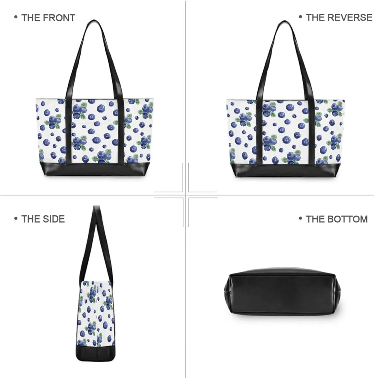 Blueberry Fruit Laptop Tote Bag for Women - Canvas Teacher Work Travel Bag with Zipper