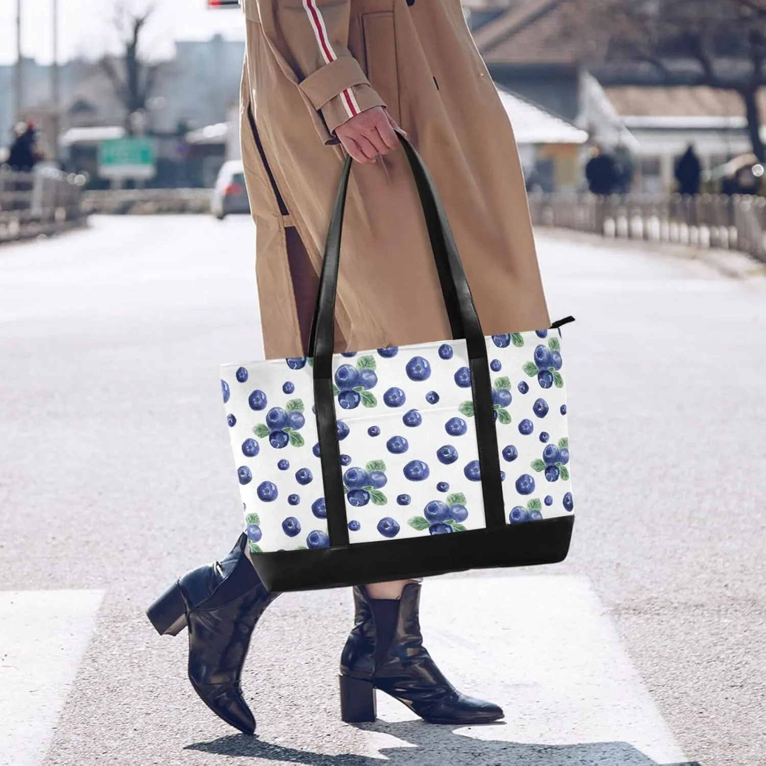 Blueberry Fruit Laptop Tote Bag for Women - Canvas Teacher Work Travel Bag with Zipper