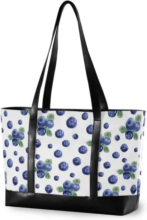 Blueberry Fruit Laptop Tote Bag for Women - Canvas Teacher Work Travel Bag with Zipper