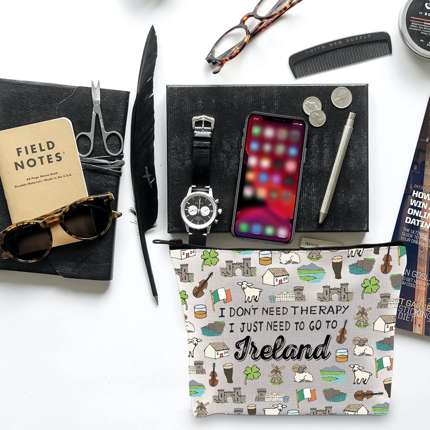 BLUPARK Ireland Cosmetic Bag Ireland Landmarks Gift Ireland Travel Zipper Bag Patricks Day Gift I Don't Need Therapy I Just Need To Go To Ireland Bag (CB, Ireland Bag)
