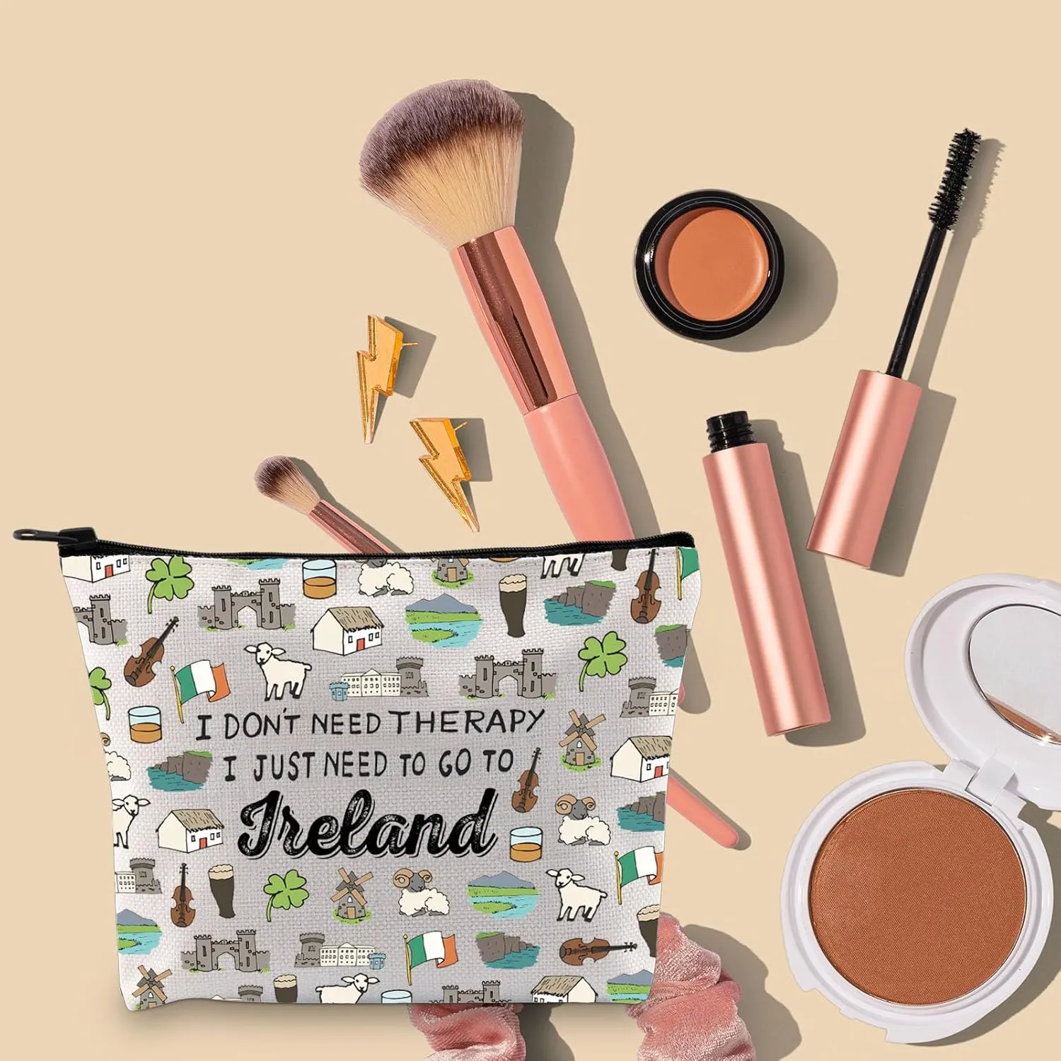 BLUPARK Ireland Cosmetic Bag Ireland Landmarks Gift Ireland Travel Zipper Bag Patricks Day Gift I Don't Need Therapy I Just Need To Go To Ireland Bag (CB, Ireland Bag)