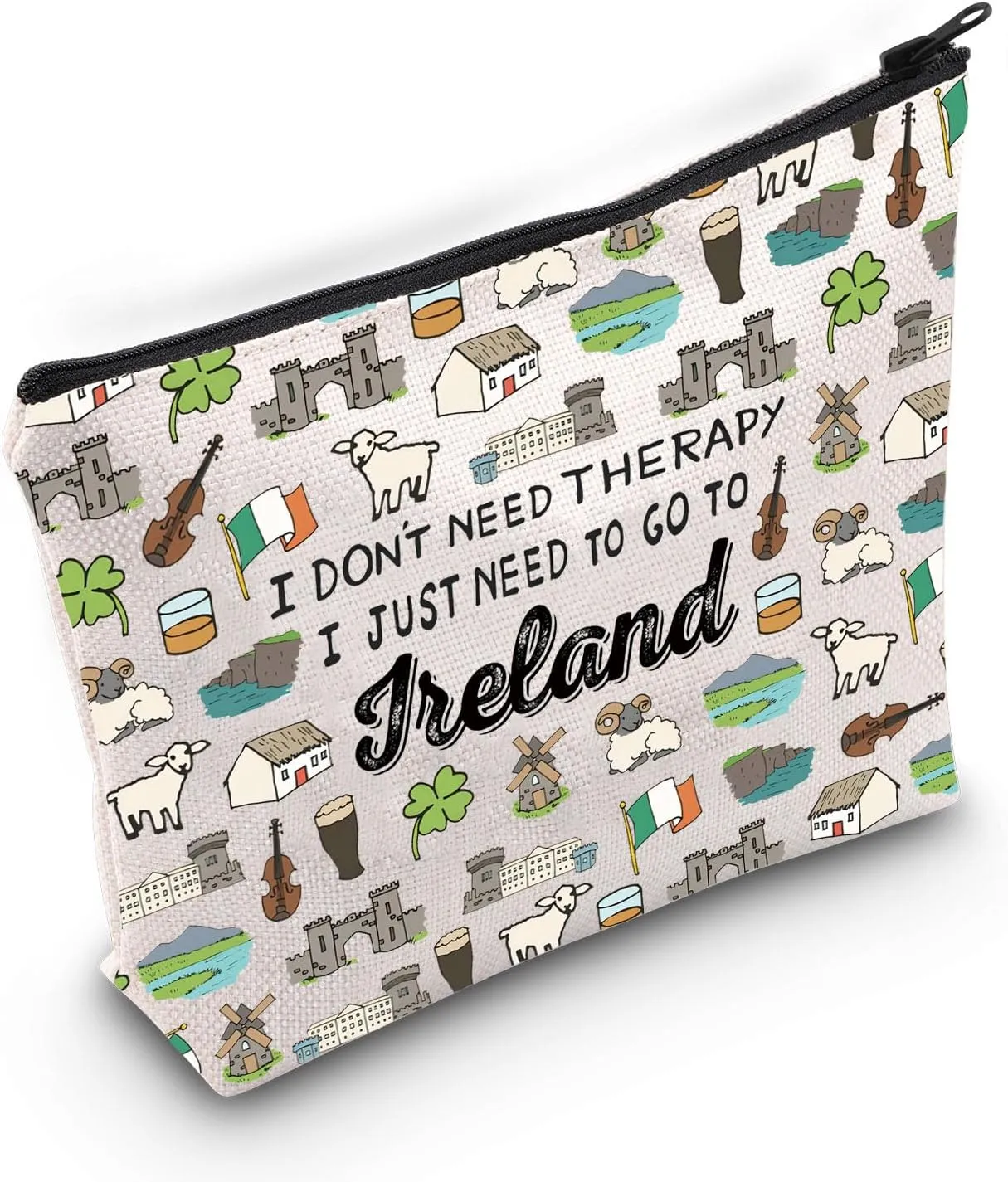 BLUPARK Ireland Cosmetic Bag Ireland Landmarks Gift Ireland Travel Zipper Bag Patricks Day Gift I Don't Need Therapy I Just Need To Go To Ireland Bag (CB, Ireland Bag)